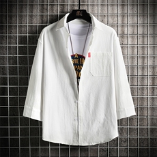 QC58330-P45亚麻七分袖衬衫男大码五分袖衬衣男短袖，男装T恤，电商A040A