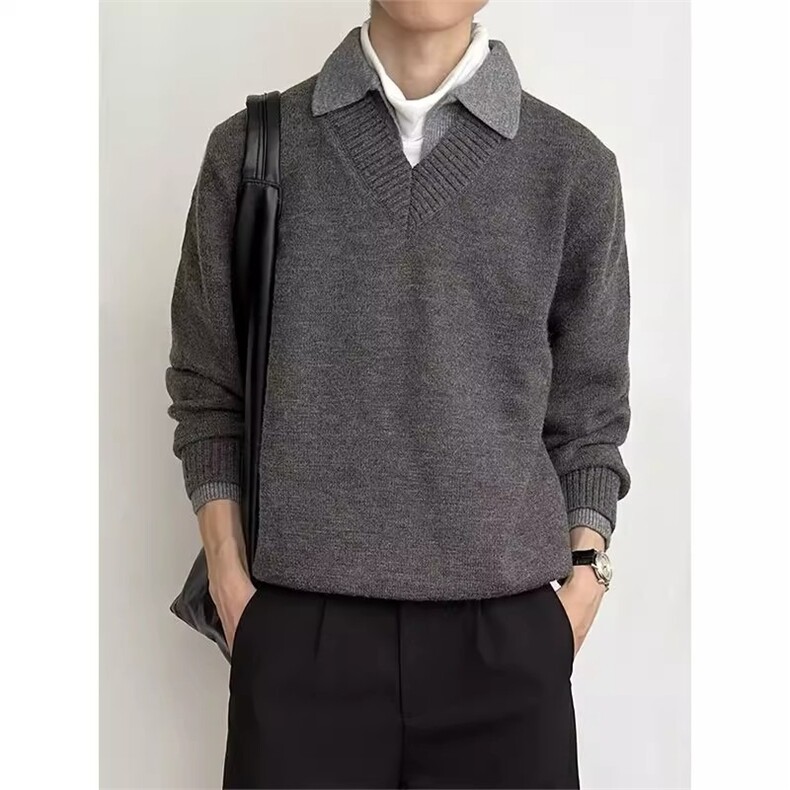 YB71-P552025秋季新款POLO领宽松针织打底衫减龄洋气漂亮假两件,男装Polo衫,电商B323A
