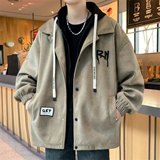 假两件连帽外套男款秋冬季加绒潮夹克港风宽松男生夹克HH7014P78，男装夹克，星座1013-5
