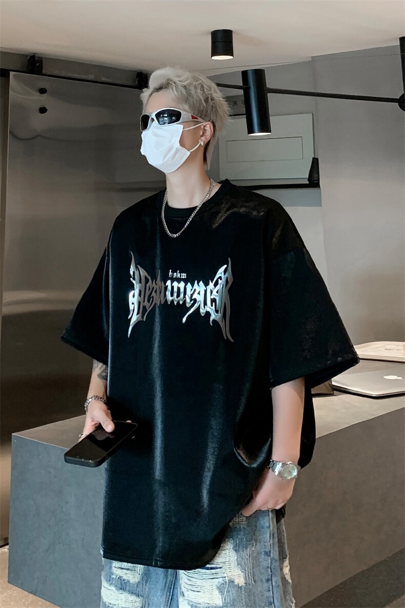 男装短袖T恤2026夏季亮面字母印花五分袖体恤XZ514-2-202461-P58,男装T恤,星座514-2(原B239)