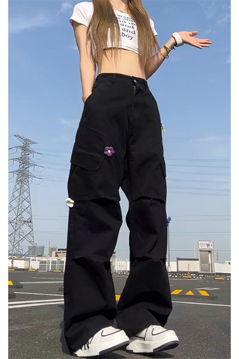 立体解构花朵装饰工装休闲裤男女潮牌宽松直筒长裤K8617-特价P70,男装工装外套,电商A007