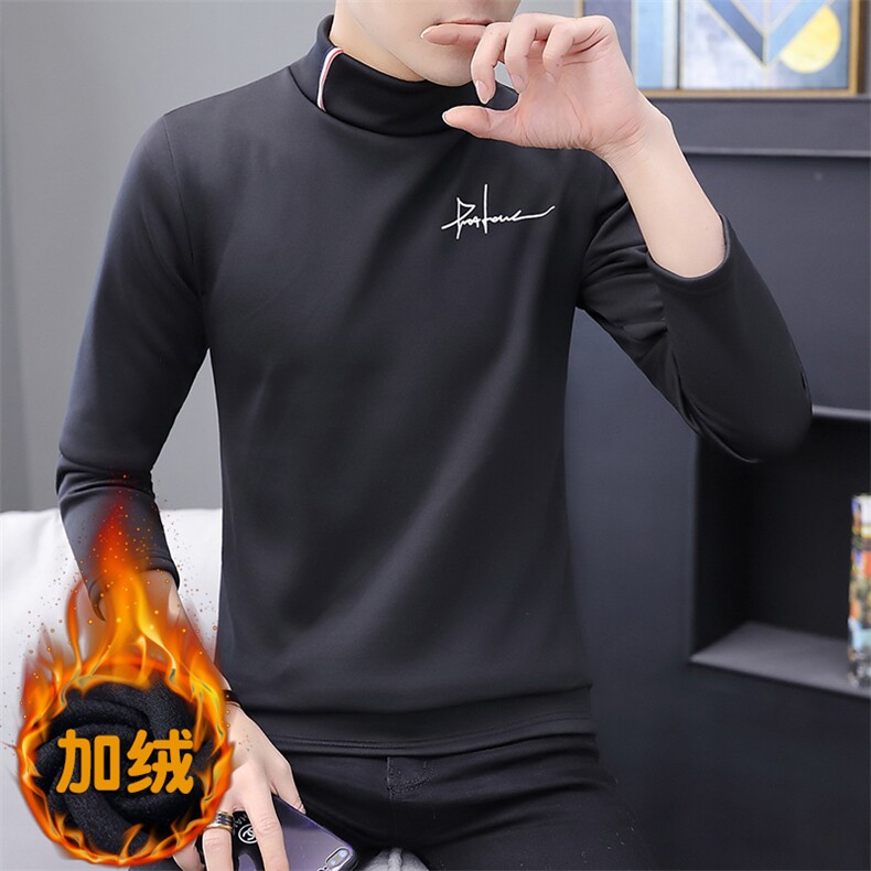 冬季半高领刺绣卫衣男t恤男休闲加绒加厚保暖打底长袖白319P20,男装卫衣,星座1207