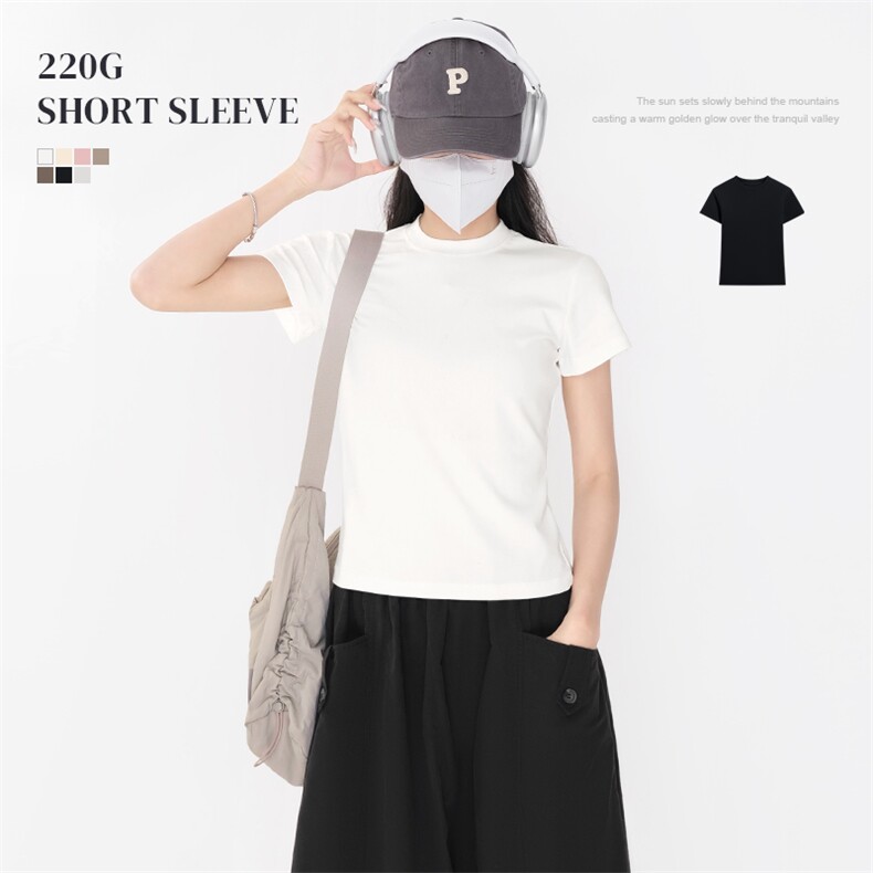 女款220g氨纶纱（莱卡棉）正肩短袖#SHJ-1012T，女装T恤，电商A110