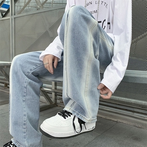 韩扎染撞色牛仔裤男复古拼色宽松直筒裤垂感长裤潮N08111-P45图片