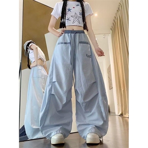 多巴胺休闲裤女格子褶皱感工装裤夏季慵懒宽松弯刀裤K6501-P49图片