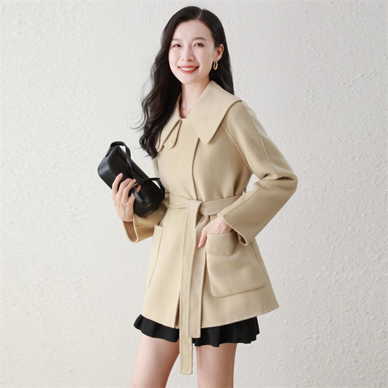时尚减龄娃娃领双面羊毛大衣女短款显瘦毛呢外套秋冬季新款,女装双面呢大衣,阿舍尔精品