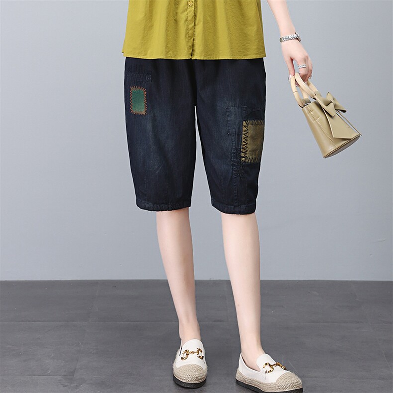 时尚宽松牛仔裤女夏季新款高腰显瘦百搭休闲裤大码胖mm九分裤，女装牛仔裤，叶笙衣