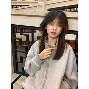 HY225-P70 仿麂皮绒立领夹克男女潮牌情侣装春秋季休闲图片