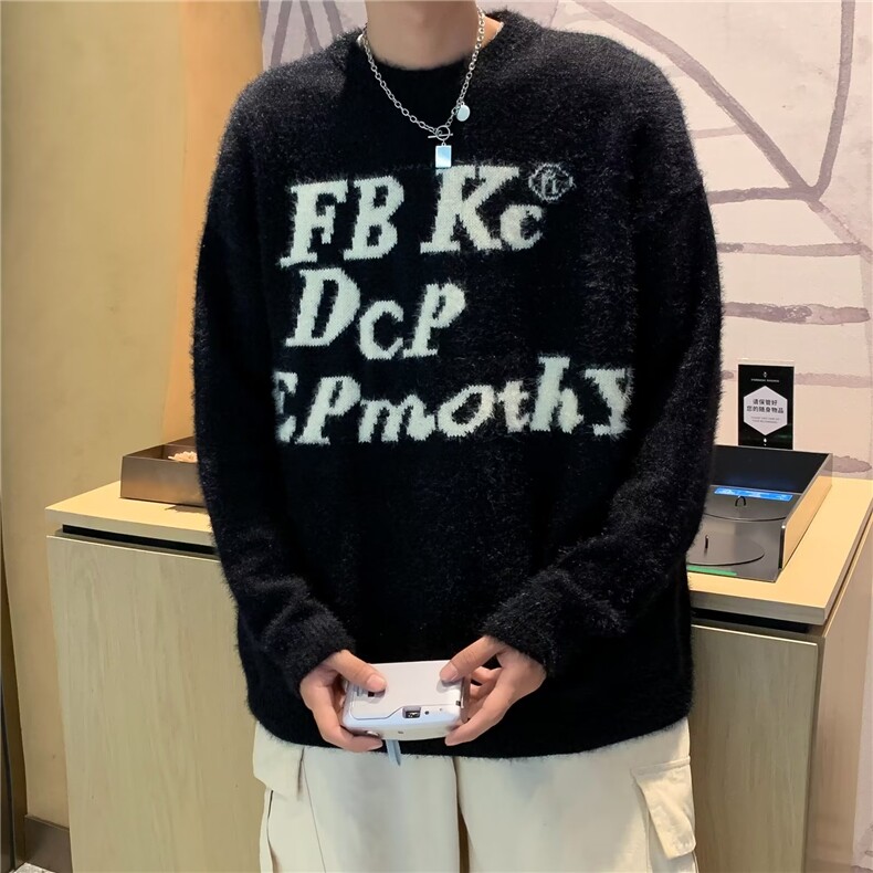 美式潮牌字母毛衣男女秋冬新款高街宽松bf慵懒风针织衫MZ179-P55,男装针织衫/毛衣,星座412-3