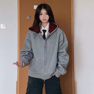 抖音得物高品质 秋冬美式高街重磅结构双层双面连帽卫衣外套XS107图片