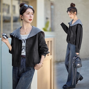 加绒皮衣外套女短款高级感机车服pu酷飒风海军领高端宽松春秋外套，女装皮衣，跑量工厂店