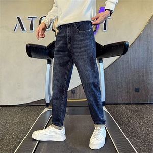 加厚抓毛牛仔裤 秋冬新款男士修身小脚裤高品质长裤901N32抓毛P68图片