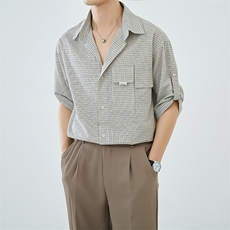 抖音夏季全棉休闲格子短袖衬衫男透气短袖衬衣A236-0831-P58，男装衬衫，电商A236