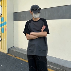 抖音得物高品质二开240克宽松纯棉美式潮牌插肩袖拼接短袖T恤，男装T恤，电商A486