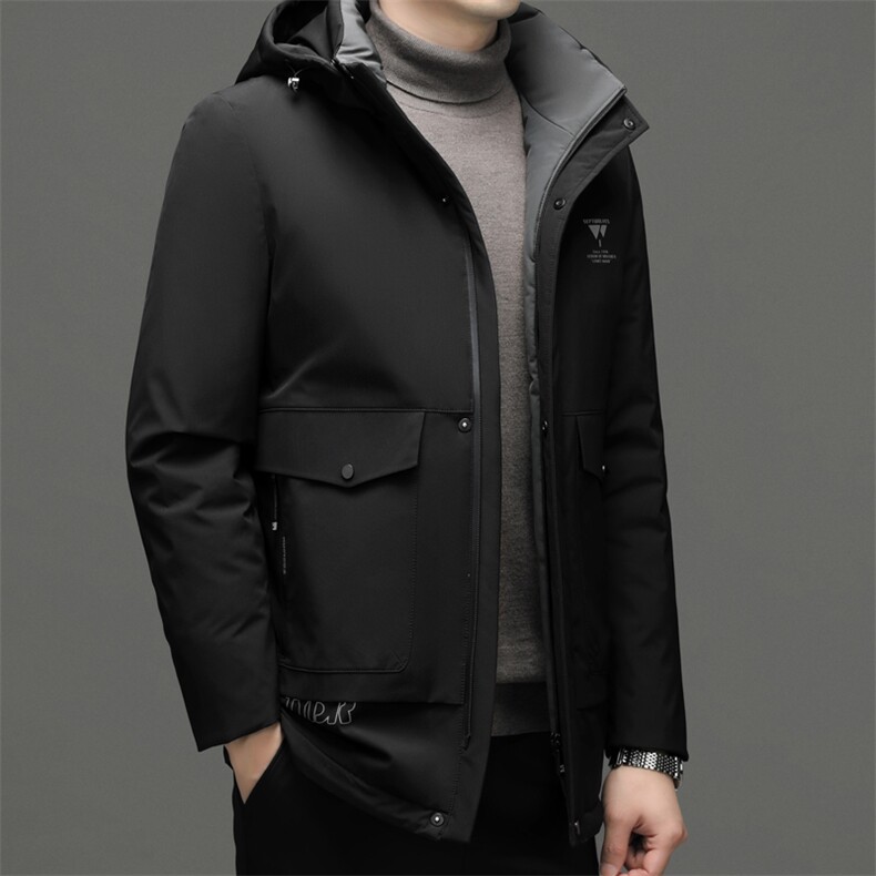 冬季新款男士可脱卸帽休闲免烫羽绒服中年爸爸装加厚保暖外套图片