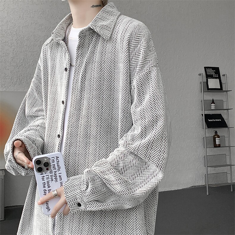 8XL-M人字纹小香风衬衫男生春秋衬衣宽松慵懒垂感外套CS29008P45图片