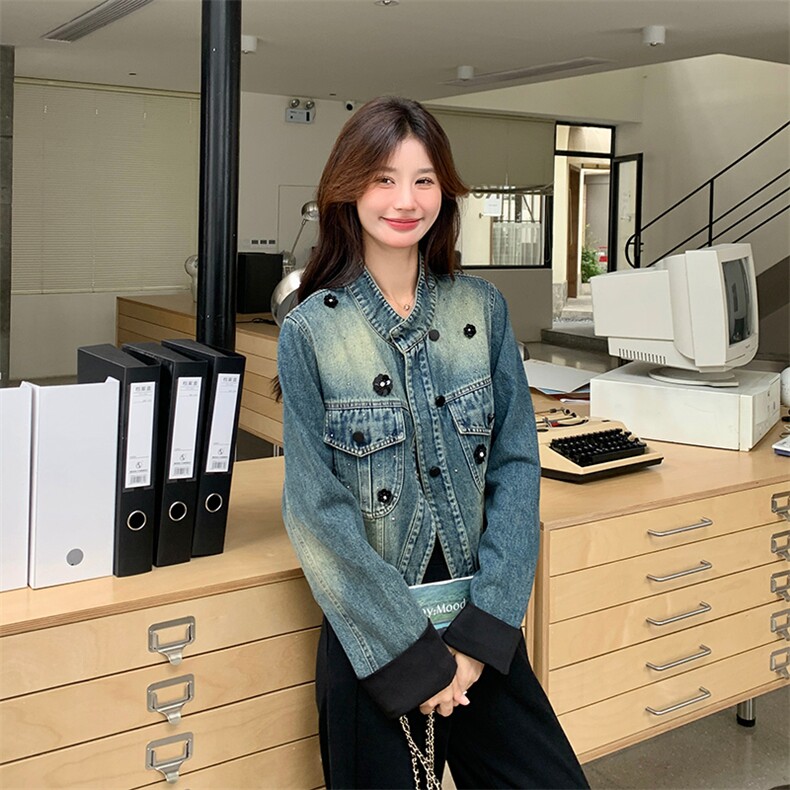 韩版复古设计感短款牛仔外套女2025春秋季新款显瘦高级感百搭上衣图片