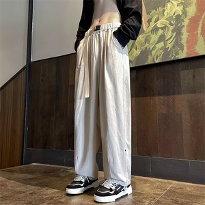 休闲裤男款春季潮流ins痞帅直筒裤潮牌宽松搭扣卷边九分裤子图片