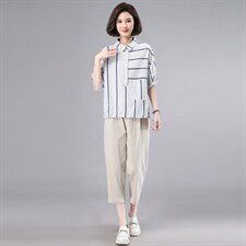 时尚套装女2023新款夏季薄款成套搭配中年妈妈宽松休闲显瘦两件套，女装套装/套裙，奕阳依阁