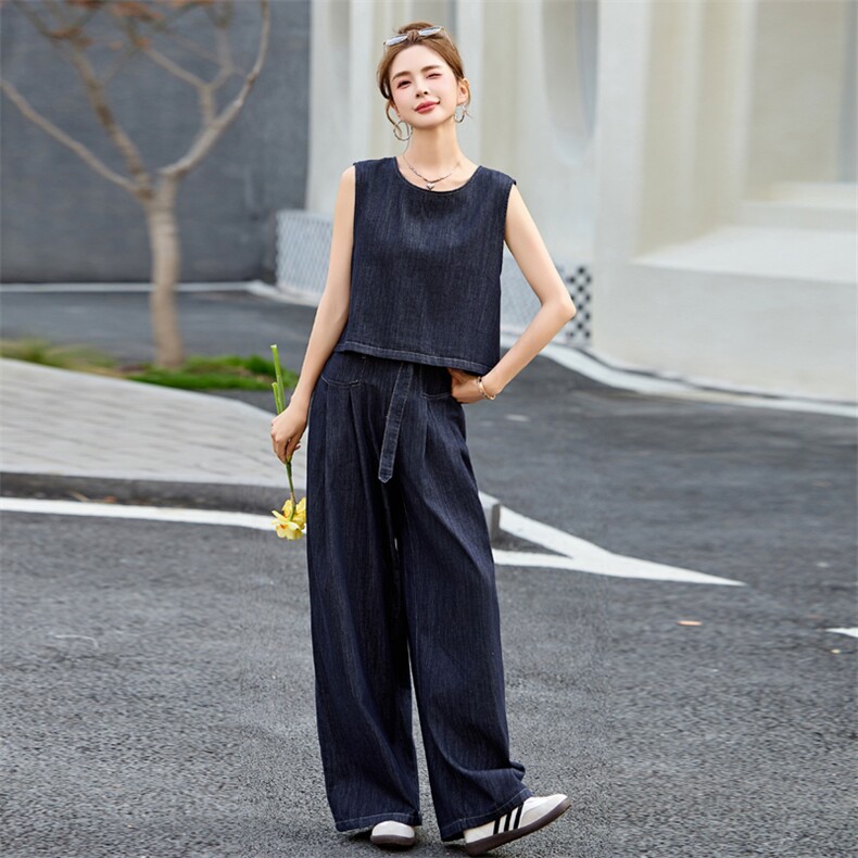 时尚休闲显瘦气质炸街牛仔套装女春秋新款短外套+直筒长裤两件套,女装套装/套裙,瑶迪依秀