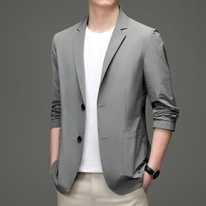 薄款休闲西服男装2023新款秋季时尚宽松上衣男士长袖免烫纯色外套图片
