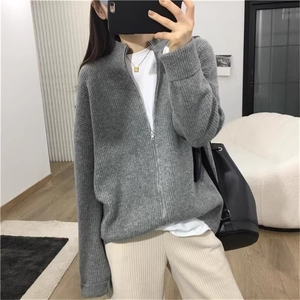 秋冬新款羊毛开衫女宽松休闲高级感韩版拉链毛衣外套针织衫百搭厚图片