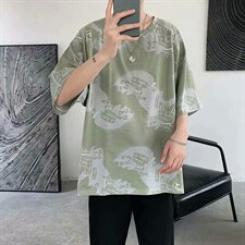 新款ins印花短袖T恤男夏季扎染港风百搭宽松情侣休闲上衣TX18-p20,男装T恤,星座1008-2