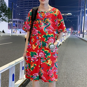 TZ203夏季新款男士T恤短裤套装东北大花大码红色蓝色青年运动套装图片