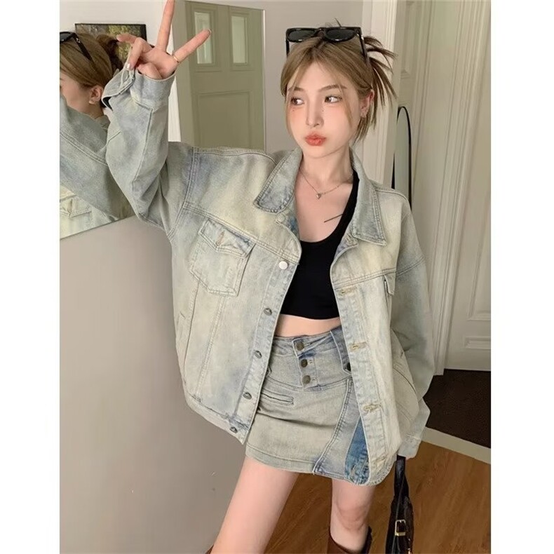 牛仔外套高街美式2025新款女款秋废土风黄泥染飞行工装夹克,男装工装外套,星座1210-1