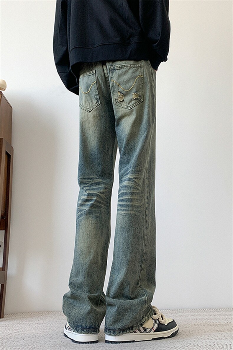 重工艺水洗美式ins高街直筒微喇复古牛仔裤310A-2BK300P55控78,男装牛仔裤,星座310A-2