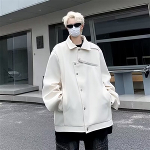 外套男秋季潮牌痞帅宽松设计感开衫翻领美式小众防水夹克图片