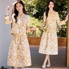 9757时尚复古提花两件套裙，女装套装/套裙，罗得堡