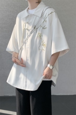 新中式短袖衬衫大码8XL-M风竹子刺绣冰丝唐装盘扣衬衣DC5007P48，男装T恤，电商B238
