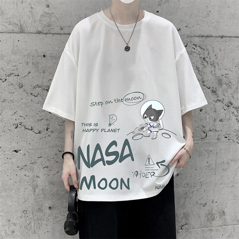 HT73187-P22 NASA 联名同款华夫格t恤男短袖男大码五分袖 大皂风图片