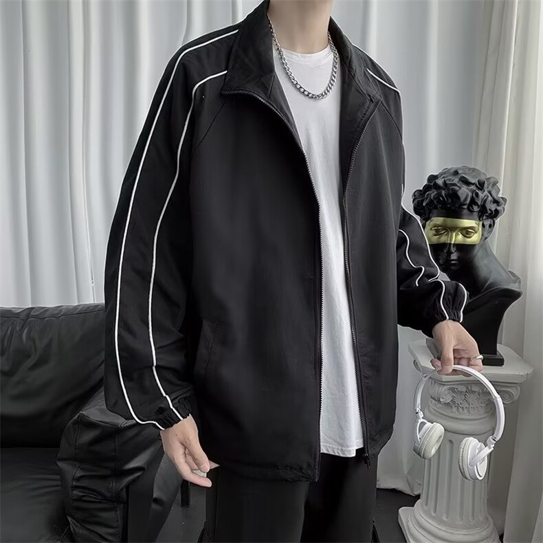2024春季运动夹克简约宽松潮流上衣百搭休闲黑色外套W6881-P45,男装夹克,星座512-2
