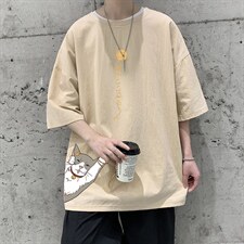 YT26013-P30亚短袖t恤男大码五分袖男宽松七分袖港风模特，男装T恤，电商A040