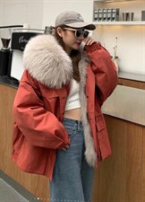 2021冬季新款皮草派克服女貉子毛领门襟狐狸毛皮草外套，女装皮草，L·H·X