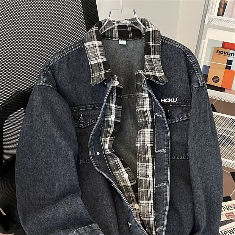 水洗做旧复古牛仔外套男2024春秋新款设计感宽松胖休闲夹克上衣,男装夹克,星座601-2