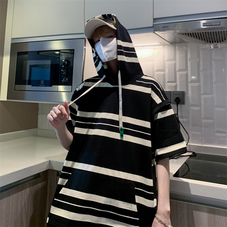 2025夏季港风文艺连帽T恤男宽松休闲潮短袖ins上衣618A-1815-P58,男装T恤,星座914-4