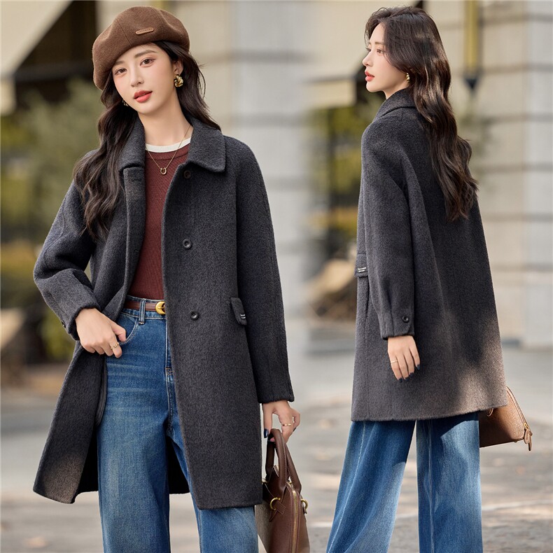 2025年冬季新款时尚休闲气质双面绵羊毛毛呢外套女,女装双面呢大衣,美沁