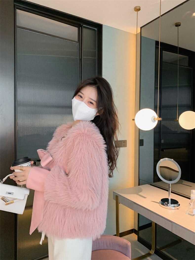 蝴蝶结拼皮毛毛外套，其它，M.W 嫚维