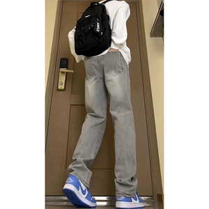 美式高街vibe重工艺水洗水泥灰hiphop弹力牛仔裤货号K2410P55图片