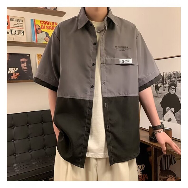 港风新款套装夏季学生衬衫男休闲帅气C3017,男装衬衫,星座1116A-1（原606A）