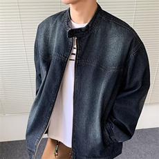 得物品质秋款男牛仔夹克衫渐变色立领拉链拼接外套JK1037P80，男装工装外套，星座1013-1