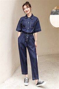 工装牛仔连体裤女2025年春夏新款时尚休闲减龄高腰修身直筒连衣裤，女装连体裤，梦懿尔