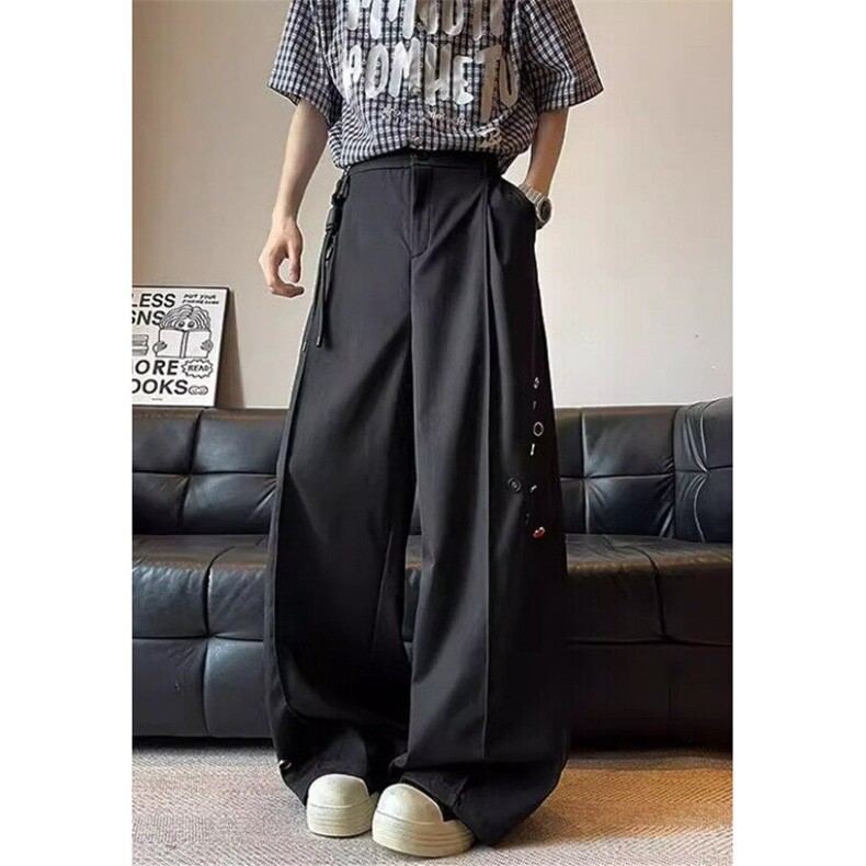 撞色纽扣拼接缉明线垂感休闲西裤ins潮牌阔腿弯刀裤 KD030图片