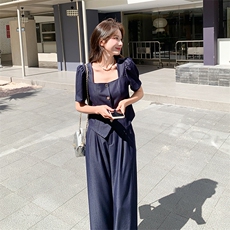 法式上衣阔腿裤薄款牛仔套装女，女装套装/套裙，2C126