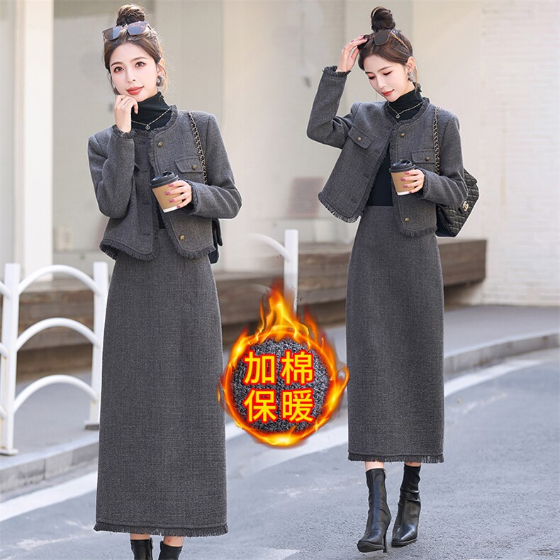 洋气减龄小香风套装裙子2025秋装新款女装外套毛呢半身裙穿搭，女装套装/套裙，兰菲阁