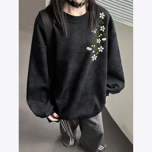 主推 扎染做旧水洗圆领套头卫衣男女宽松情侣款秋季外套 P68图片