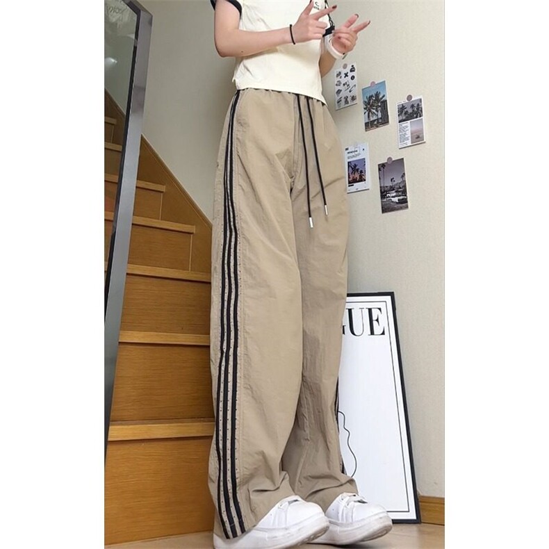 侧边条纹速干运动裤男夏季薄款宽松潮牌痞帅百搭网眼透气休闲长裤,男装休闲裤,星座506A